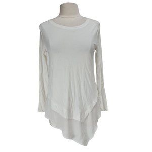 Soft Surroundings Missy Women Sz S White Asymmetric Tunic Blouse Crew Neck  172P